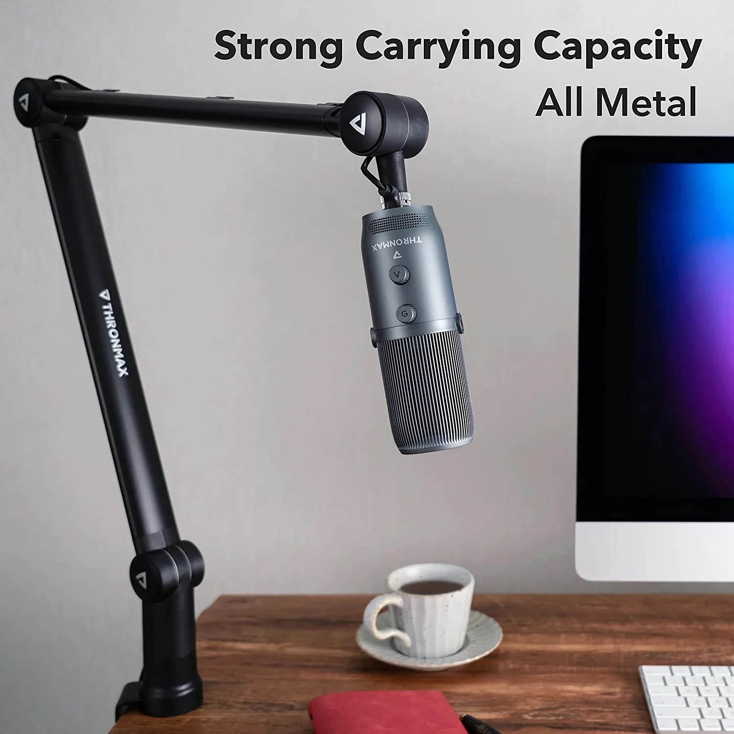 Boom Arm Microphone Stand, THRONMAX S3 Adjustable 360 Rotatable Microphone Arm, Mic Arm Desk, Built-in Cable Management For Reco